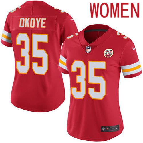 Women Kansas City Chiefs 35 Christian Okoye Nike Red Vapor Limited NFL Jersey